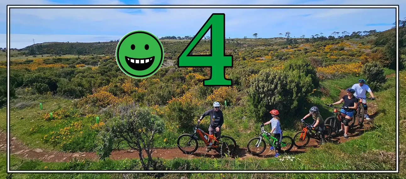 Action footage of mountain bikers from above.